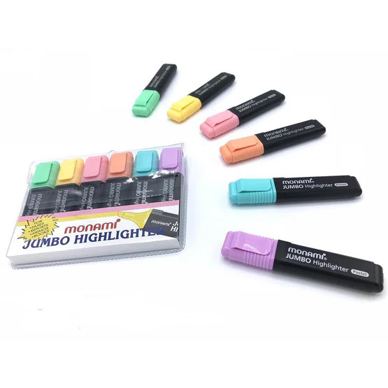 ปากกาเน้นข้อความ​ Monami​ Jumbo Highlighter​(สีพาสเทล)​ เซต​ 6​สี  จำนวน 1 เซต