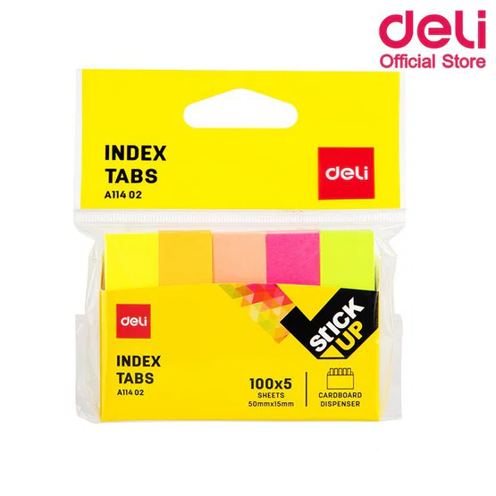 กระดาษโน๊ตมีกาวในตัว Deli A11402 Index tab  สีสันสดใส 5x100   50x15mm