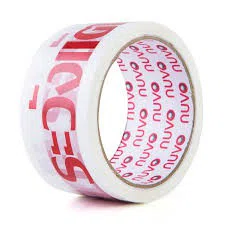 เทปโอพีพี ข้อความ"ระวังแตก"พื้นขาว 48มม.x45หลา นูโว  nivo printed packaging tape  1 ม้วน