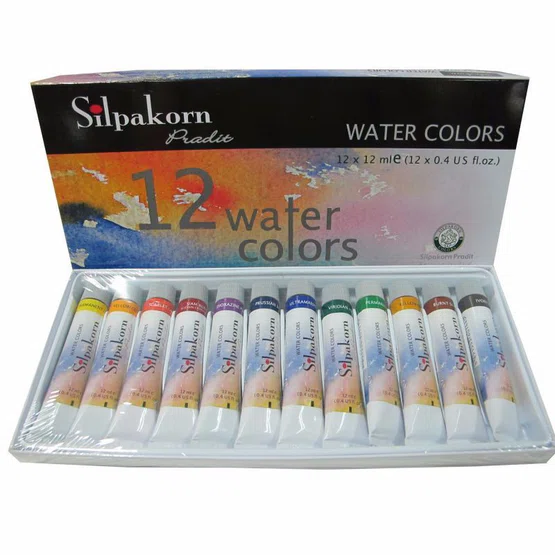 สีน้ำศิลปากรประดิษฐ์ 12สี  silpakorn pradit water colour    จำนวน 1 เซ็ต/12สี