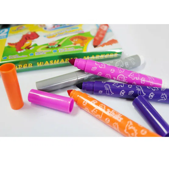 Kidart ปากกาเมจิกชนิดล้างออกได้ 12สี/แพ็ค ไร้สารอันตราย Kidart Super Washable Markers 12 Colors NonToxic
