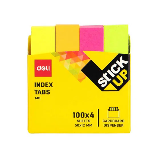 โพสอิทขนาด 50x12mm 4 สีนีออน 400 ชิ้น Deli A11102 Index Sticker Neon