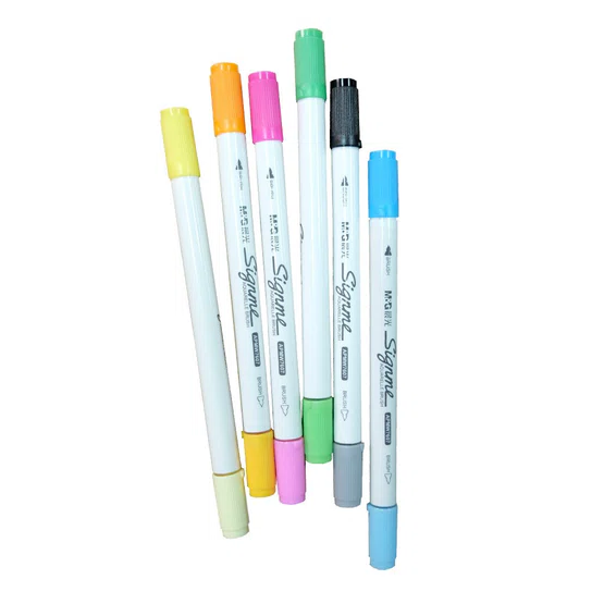 มาร์คเกอร์ หัวพู่กัน Signme brush pen 2หัว 12 สี W7608