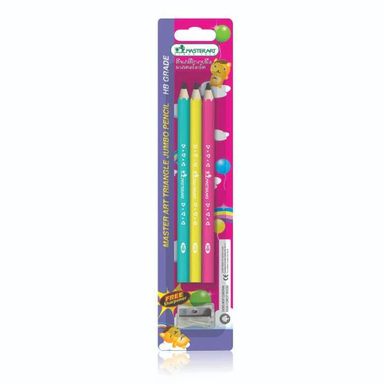 ดินสอหัดเขียน ฝึกลายมือ สำหรับเด็กเล็ก Master Art triangle jumbo pencil เซ็ต 3 แท่ง พร้อมกบเหลาดินสอ