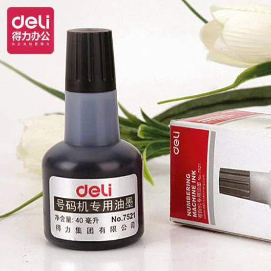 Deli  Numbering machine ink หมึกเครื่องตีเบอร์ หมึกสีดำสำหรับเครื่องรันนัมเบอร์ ขนาด 40 ML