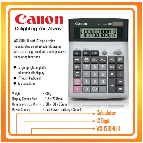 WS-1210HI III เครื่องคิดเลขตั้งโต๊ะ Canon 12 หลัก (ของแท้)