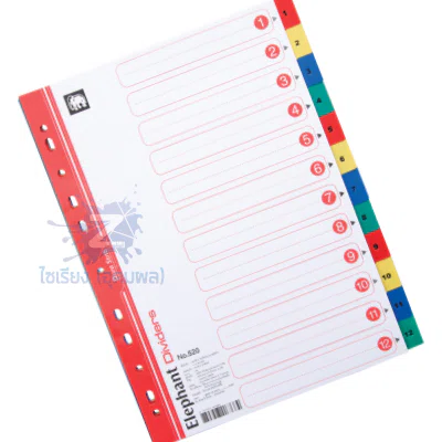 อินเด็กซ์ ตราช้าง No.520 12 หยัก 12 สี กระดาษ A4 Double Dura Strib Dividers