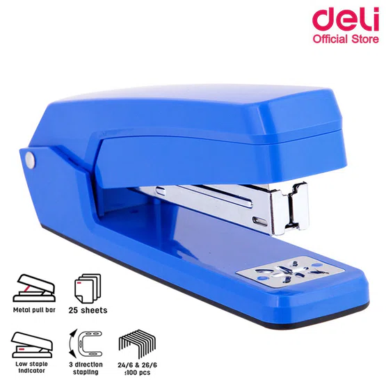 Stapler เครื่องเย็บกระดาษ 25 หน้า หมุนได้ 360 องศา Deli 0434