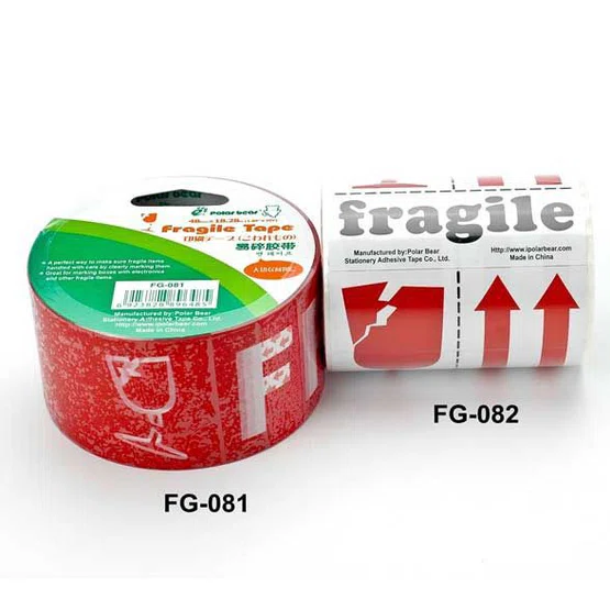 Fragile Sticker สติ๊กเกอร์คำเตือน ระวังแตก ยี่ห้อ Polar Bear FG-082  กว้างxยาว  3นิ้วx4นิ้ว  ม้วนละ 90 แผ่น