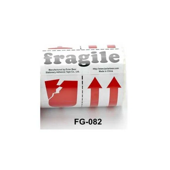 Fragile Sticker สติ๊กเกอร์คำเตือน ระวังแตก ยี่ห้อ Polar Bear FG-082  กว้างxยาว  3นิ้วx4นิ้ว  ม้วนละ 90 แผ่น