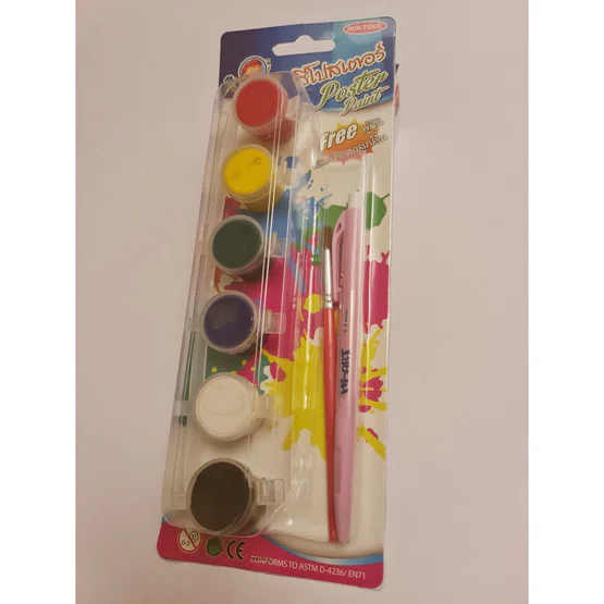 KidArt Poster Paint สีโปสเตอร์ 6 สี แถมฟรีพู่กัน + ปากกาลูกลื่น / แพ็ค
