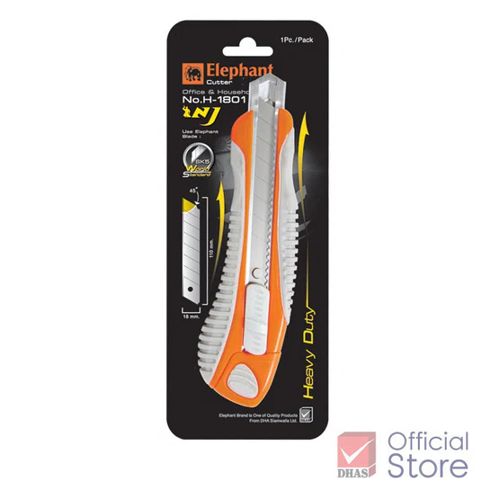 Elephant Cutter คัตเตอร์ รุ่น H-1801 18 มม. จำนวน 1 อัน