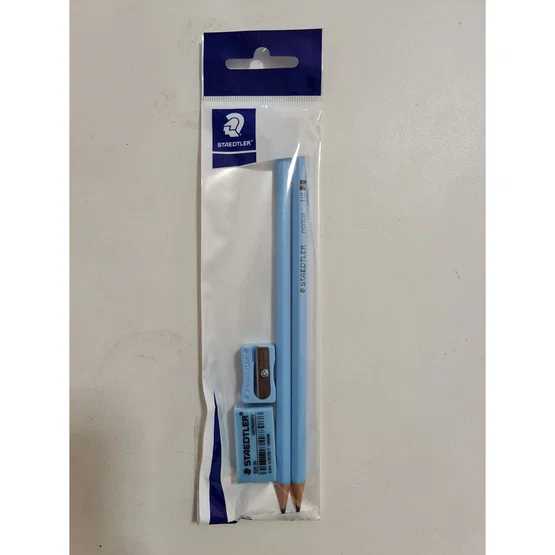 STAEDTLER ชุดเครื่องเขียน junior set 4 ชิ้น สีฟ้าพาสเทล (ดินสอ HB 2 แท่ง, ยางลบ, กบเหลา) จูเนียร์เซ็ต 13243SPB-5