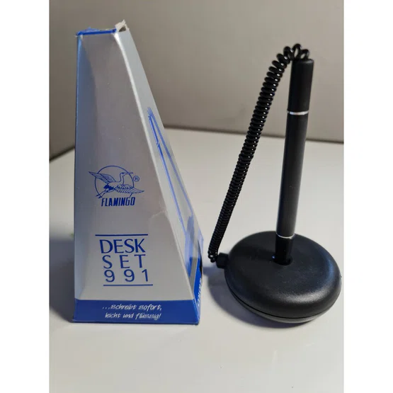 ปากกาลูกลื่นพร้อมแท่นตั้งโต๊ะ 0.7 มม. หมึกสีน้ำเงิน ตรา Flamingo Desk set รุ่น 991  1 ชิ้น