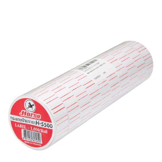 กระดาษป้ายราคาขอบแดง ตราม้า H-5500  10ม้วน/แพ็ค  (1000ดวง)