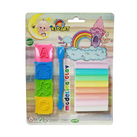 ดินน้ำมันปั้นสำหรับเด็ก 100 กรัม 8 สี+แม่พิมพ์ KidArt ไร้สารพิษ 1 กล่อง ( Modeling clay )